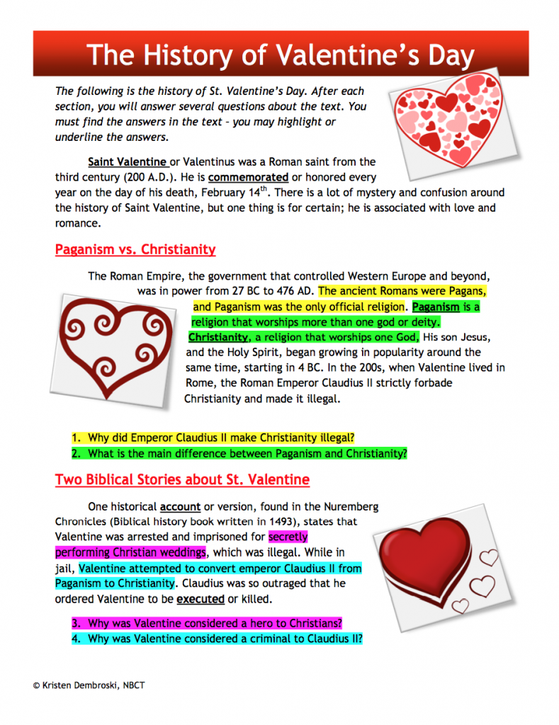 Close Reading The History of Saint Valentine's Day (c) Kristen Dembroski