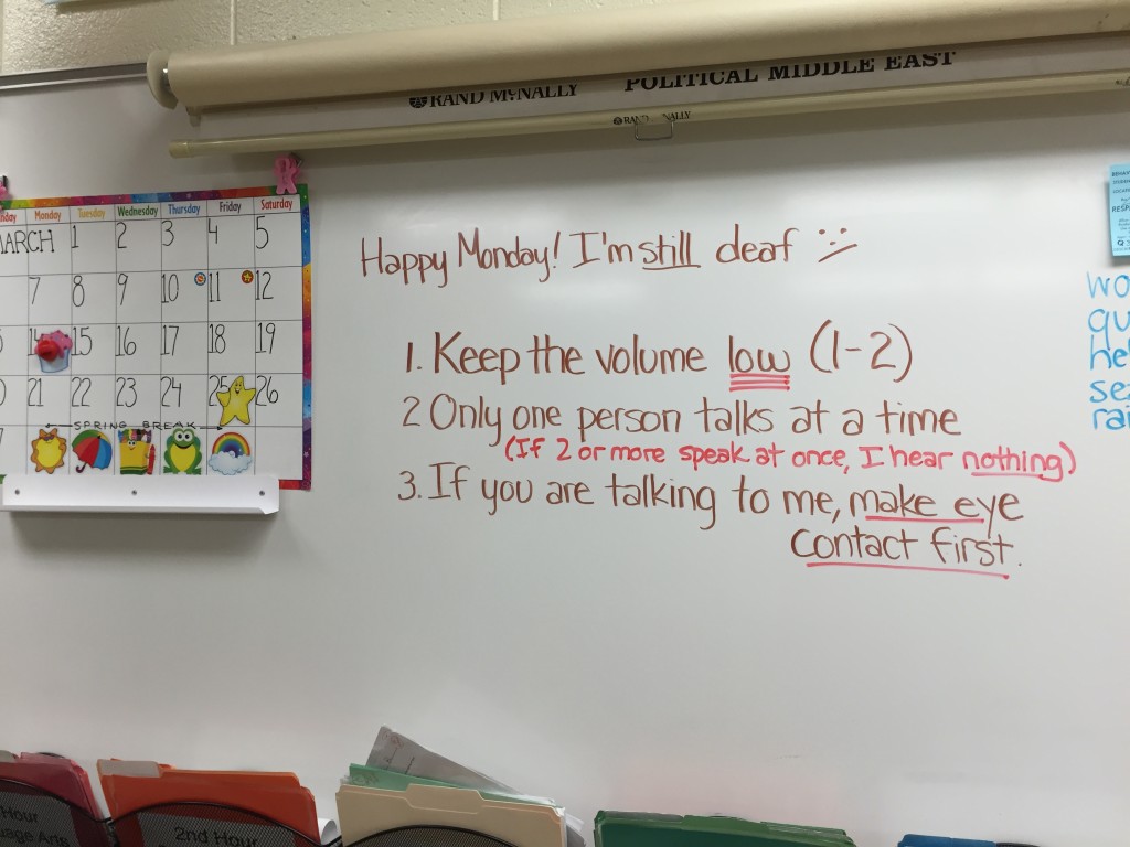 My students needed constant reminders that I was not functioning at 100%. They quickly forgot and got frustrated when I couldn't understand or respond to them. 